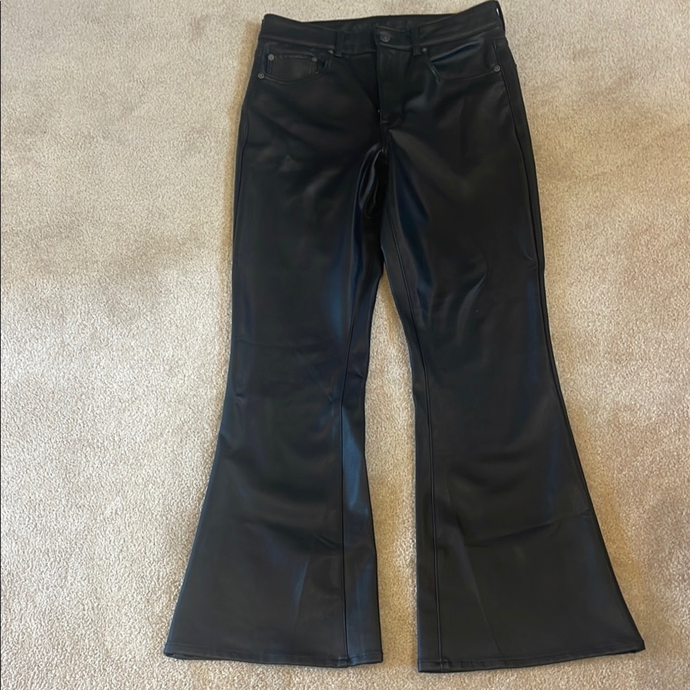 Women's Black Flared Pants, pleather, 12, American Eagle